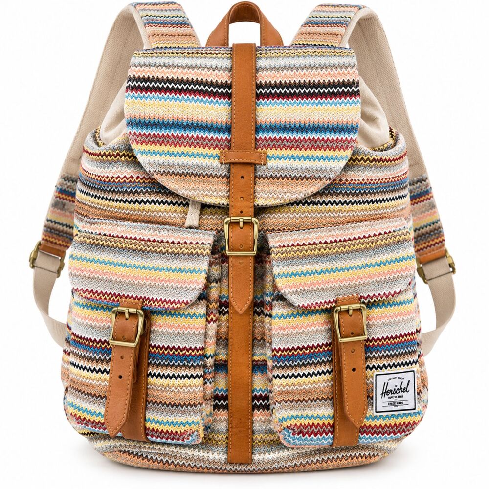 Herschel Little America Backpack Multicolor Woven Stripe Tan Buckle Boho